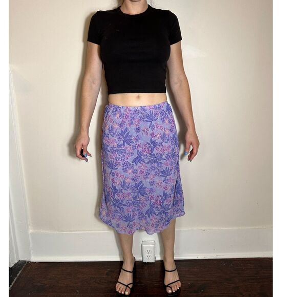 Vintage Purple Floral Knee Length Skirt Size Large - Picture 3 of 8